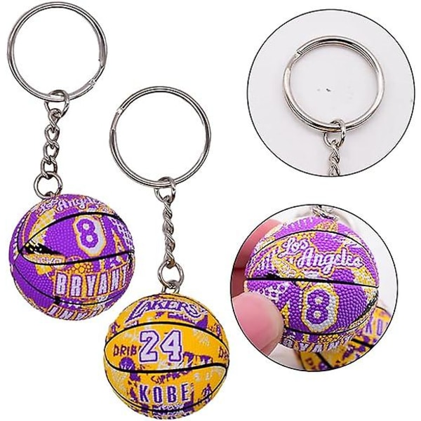 (2 kpl) koripallo-avaimenperä Nba koripallo-avaimenperä Pyöreä Lucky Charm -avaimenperä urheiluun Musta ja violetti kultainen Ihanteellinen lapsille teini-ikäisille koripallo