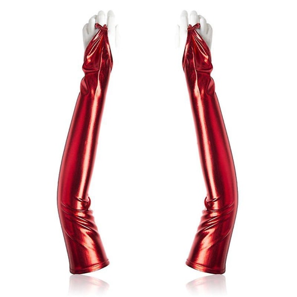 Sexy Stretch Pu skinnhansker skinnende metalliske votter Cosplay tilbehør Flørte svarte votter Jazz Disco Dansehansker Red One Size