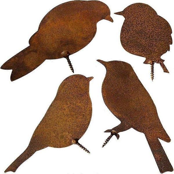 Fugle til træ - Metalhavepynt - Naturlig rustpatina