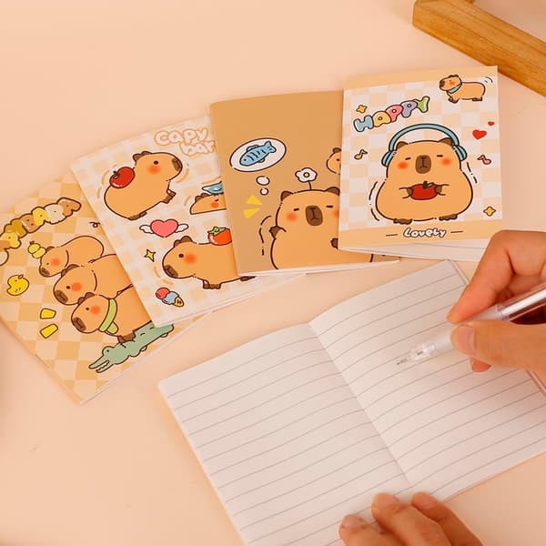 Capybara 5-pak lomme notesbøger, 4 designs, 8,2 x 12 cm, mini vandtætte notesbøger til kontor, skole, elevpriser (tilfældig stil)