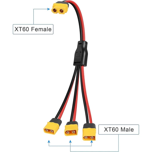 Xt60-jaottimen jatkokaapeli, 1 naaras ja 3 uros liitinsovitin [xc]