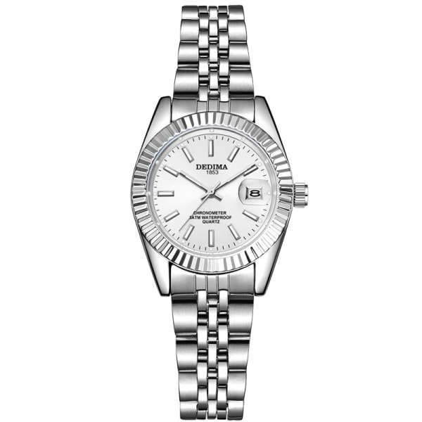 Motekalender stålbånd lysende klokke Silver strap silver dial Suitable for women