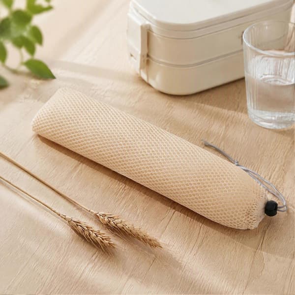 Bestikkpose i netting med snøring – Pustende redskapspose i polyester – for reise og camping Pink