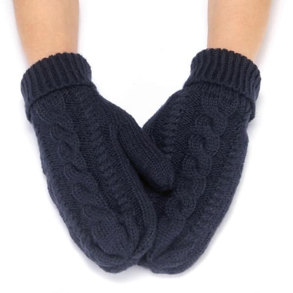 Dame bløde strikhandsker: Varme vinter-essentials. Ensfarvede, tykke vanter til hverdagsbrug Navy One Size