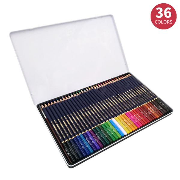 Professionelt akvarel blyanter sæt 12/24/36/48/72/100 farveblyanter Vandopløselige farveblyanter med børste og metal æske Art forsyninger til børn 36 Colors