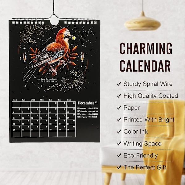 Dark Forest Lunar Calendar 2024, Väggkalender Månadskalender från januari till december, 2024 Kalenderplanerare för kontorsinredning för hemskola No Hook 1pcs