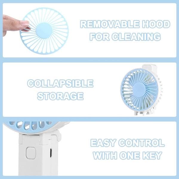 Handheld Fan - Mini Fan - Rechargeable - Three Modes - Small Portable USB Fan (Blue)