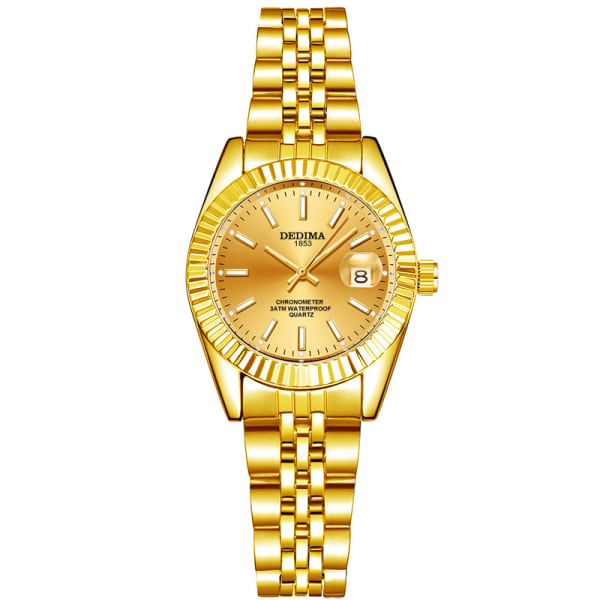 Motekalender stålbånd lysende klokke Gold watch band gold dial Suitable for women