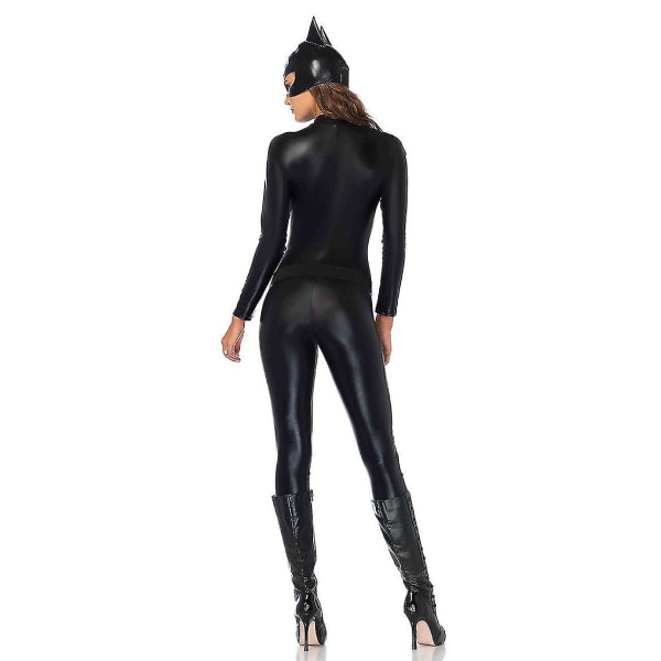 Catwomen Pige Jumpsuit PU Læder Catsuit Kostume Party Outfit Dress up Cosplay Stram Bodysuit Sort M