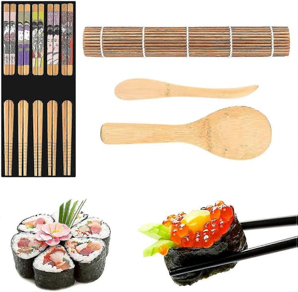 Bambu Sushi Rullmatta, 9 delar Nybörjarkit för Sushitillverkning - 2 Rullmattor