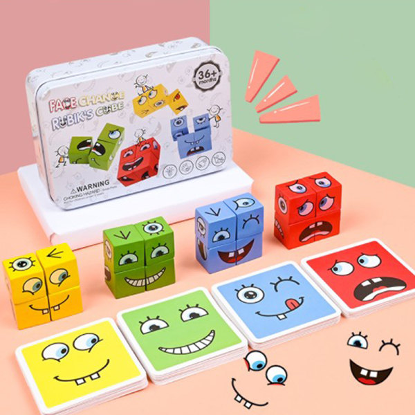 Træ FaceChanging Magic Cube Byggeklodser Spil Matching Udtr onesize