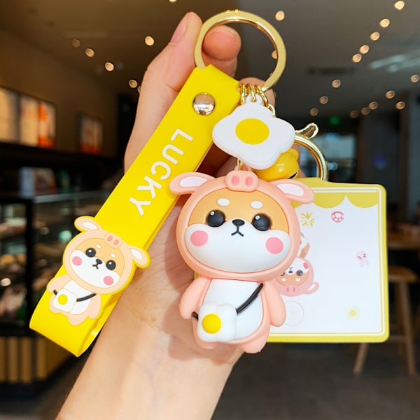 Sød nøglering julegave - Kawaii nytårs rygsæk charme tegneserie Shiba Inu nøgleringe bil nøglering til mænd kvinder