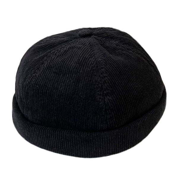 Retro Brimless Corduroy-lue med justerbar arbeiderhatt Hispter-lue Docker Cap-Superb Black