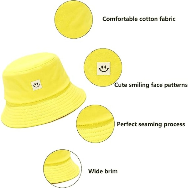 Børn Solhat Smile Face Bucket Hat til piger Drenge Sommer Solbeskyttelse Bomuld Unisex Beach Cap