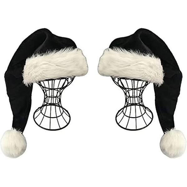 2 kpl musta joulupukin hattu - Adults Deluxe Black and White Xmas Christmas Hat Pack