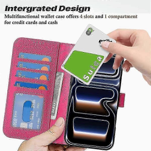 iPhone 17 Pro Max Äkta läderfodral med ställfunktion, litchi-textur och RFID-skydd Pink