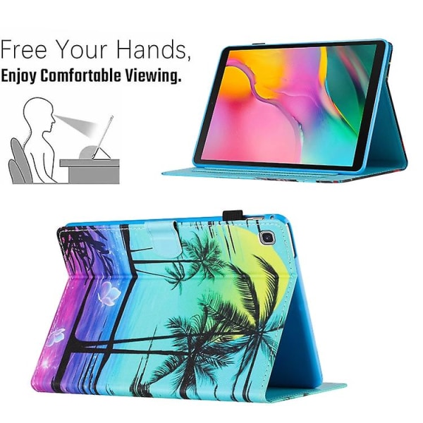 Samsung Galaxy Tab S6 Lite -värillinen piirrosompelu, nahkainen case Coconut Tree