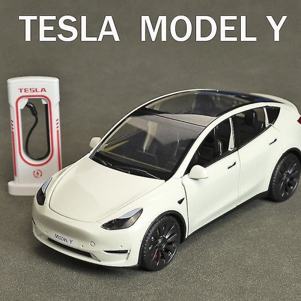 1:24 Tesla Model Y Model 3 Latauspaalu metalliseos Die Valettu lelu Automalli Ääni ja Kevyt Lasten Lelu Keräilyt Syntymäpäivälahja