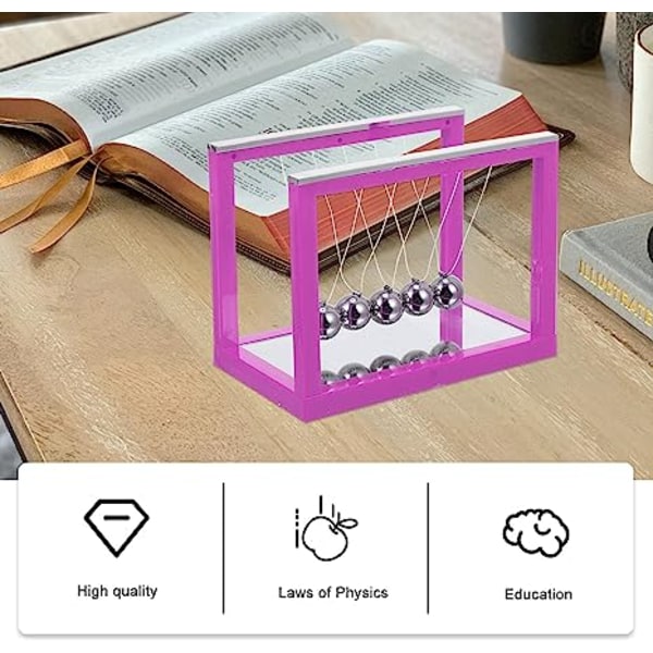 Newtons vugge pendulkugler 5 stålbalancekugler med spejl Fysisk afspændingslegetøj til hjemmekontoret Skrivebordspynt gave (lilla)