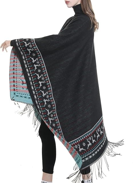 1 stk. sort fleece poncho dame kappe retro åben kvinde vinter