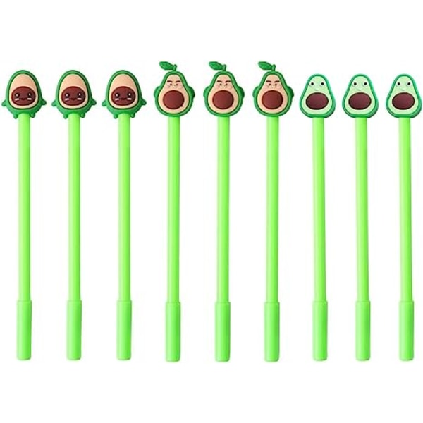 9 Count Avocado Gel Ink Penna Fruktform Kulspetspenna Söt Cartoon Fine Nib Penna för skolan kontorspapper Skrivtillbehör - 0,5 mm svart