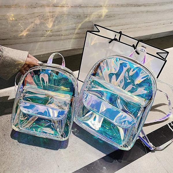 Iridescent Ryggsäck Genomskinlig Skoldagspack Hologram Ryggsäck Transparent Ryggsäck För Kvinnor Flickor