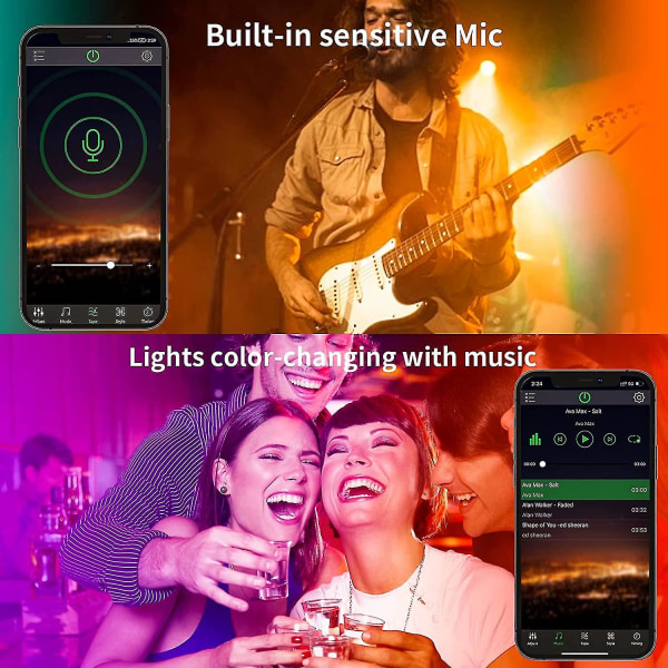 30m Led Strip Pghts (2 ruller á 15m) Rgb Music Sync Farveændring, Bluetooth Led Pghts med Smart App Control Remote, Led Pghts til soveværelse Pghti