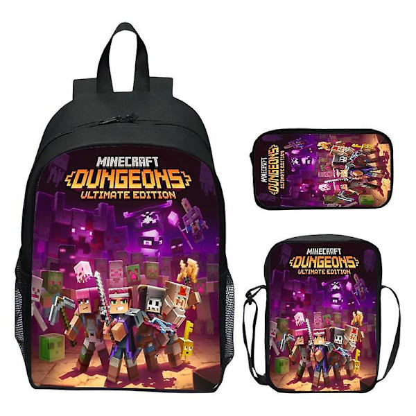 Minecraft Reppu Sarjakuvapelit 3 kpl Koulureput tytöille Pojille Set Peruskoulun lasten opiskelijoiden kuorman lievitys Mochilas Dark Grey