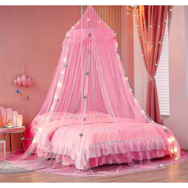 Sänghimmel med ljus Sänghimmel Gardiner för flickor Toddler himmel för flickor Pink