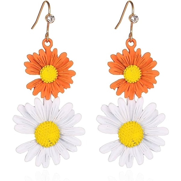 Örhängen Alloy Daisy Summer Small Fresh Two-Color Daisy Örhängen Temperament Långa blomörhängen för flickor och kvinnor