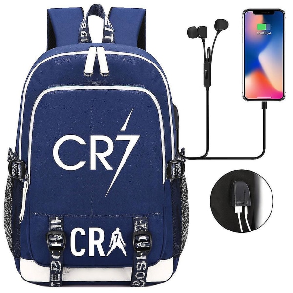 Cr7 ryggsekk for tenåringer, USB Charge multifunksjonell vanntett skoleveske med laptoprom, høykapasitets dagsekk, Mochilas 2