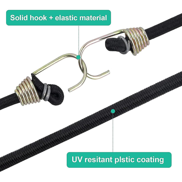 Pakke med 10 elastiske stropper, bagasjestropper med kroker, korte elastiske stropper