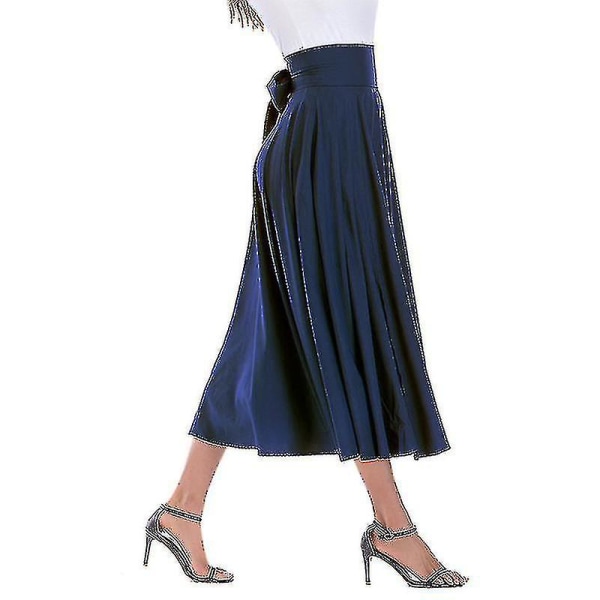 Dame Swing Lang Nederdel Plisseret Holiday Maxi Nederdele Ruched Navy Blue XL