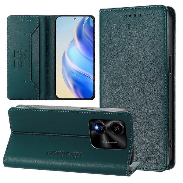 Kompatibelt läderfodral för Honor X5c Plus RINACASIS RC01 mobilskal med RFID-plånboksstativ DarkGreen