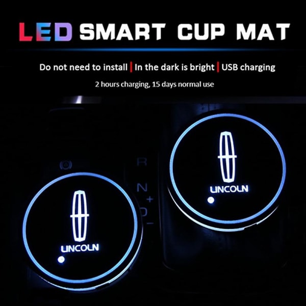 7 färger ändrar USB led ljus bil mugghållare Coasterfor Lincoln Corsair Town Navigator Mkx Mkz Aviater Mks Mkc Mkt Nautilus| | B logo