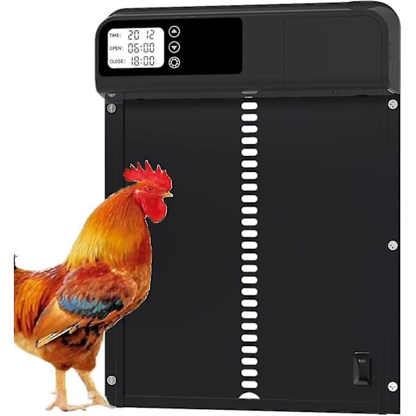 Ny svart automatisk hönsgårdsdörr automatisk hönsgårdsdörr med timer och manuell, hönsgårdsdörr in