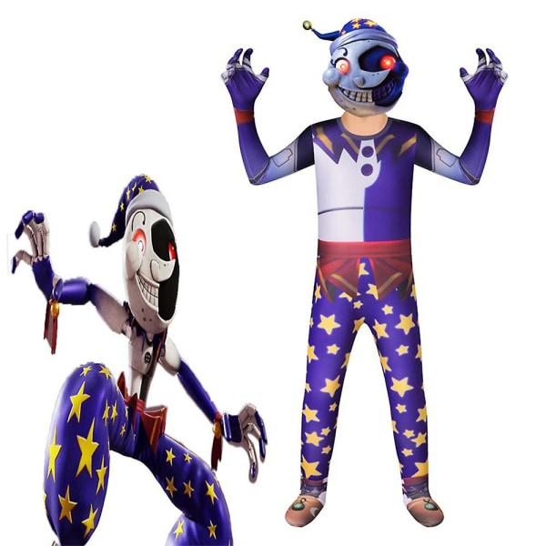 Halloween Kids Anime Fnaf Moondrop Cosplay Jumpsuit Party Bodysuit Performance Costume 9-10 Years