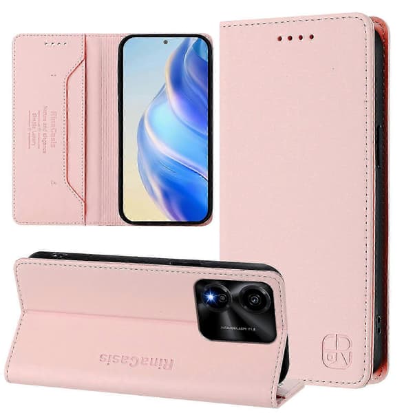 Kompatibelt läderfodral för Honor X5c Plus RINACASIS RC01 mobilskal med RFID-plånboksstativ Pink