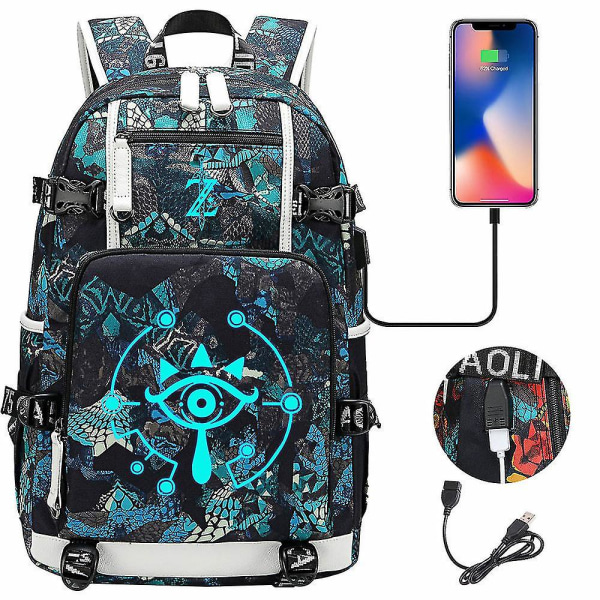 Legend Of Zelda: Breath Of The Wild Eye Spil USB Rygsæk - Cosplay Student Skoletaske Til Unisex - Rejse Computer Rejse Laptop Tasker