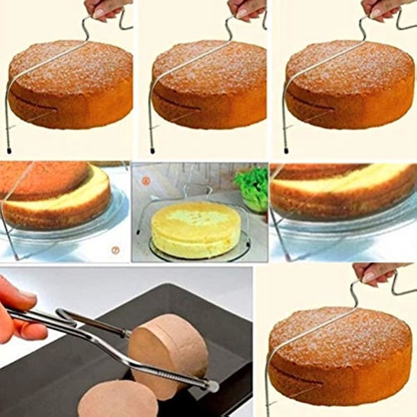 Ammattimainen kakkuleikkuri, säädettävä kaksinkertainen kakunleikkuulanka, ruostumattomasta teräksestä valmistettu kakkuleikkuri, kakkutasoitin, keittiön leivontatyökalu