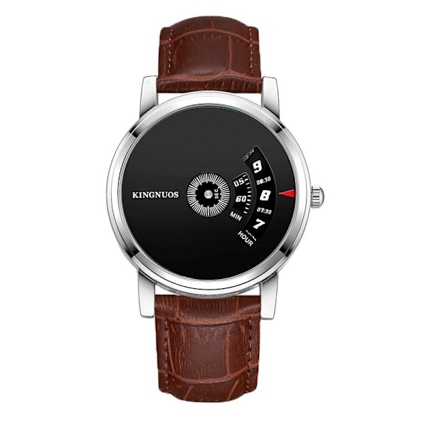 Eksplosjoner kreativ peker-fri plate forretningsklokke Brown belt silver shell Black dial