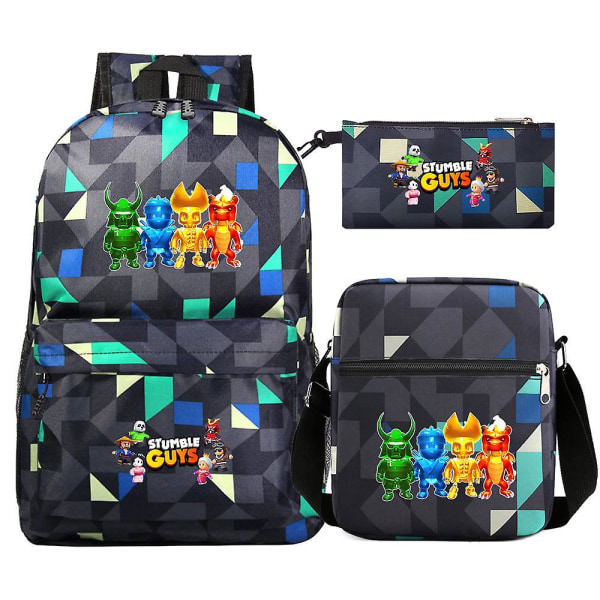 Stumble Guys Banana Print skolesekk - Cosplay-ryggsekk, skuldervesker, studentryggsekk - Anime-ryggsekker for barn (3 stk sett) For guttespill 10