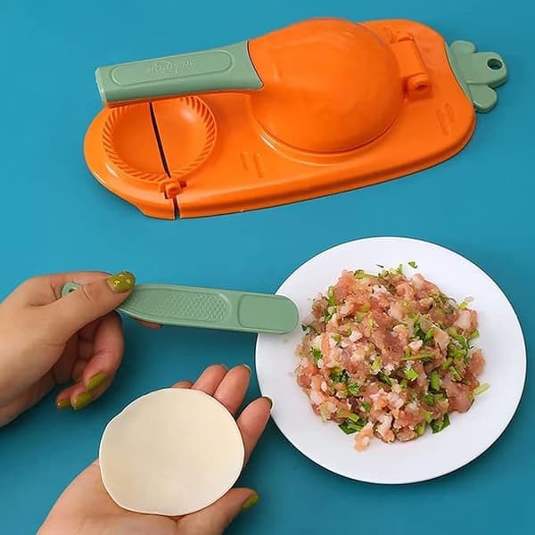 2 i 1 Dumpling Maker, DIY Dumpling Maker Mold Dumpling Wrapper Maker, Kreativ Dumpling Making Tool (Oransje)