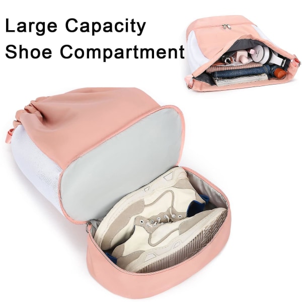 Gymtaske med snoretræk Daypack, vandtæt rygsæk med skorum og vådrum, stor sportstaske - pink