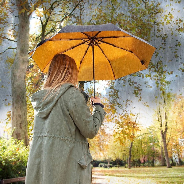 Musta ja kultainen kompakti sateenvarjo Henkilökohtainen Golden Sunshine Auringonpaiste sateisena päivänä | Metallinen sateenvarjo | Kevyt tuulenpitävä sateenvarjo 1kpl