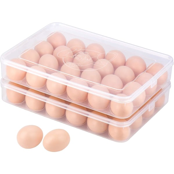 2 stk eggebrett, kjøleskap eggebrett med lokk, plast eggebrett, bærbar eggeboks, stablebar eggholder - rommer 24 egg