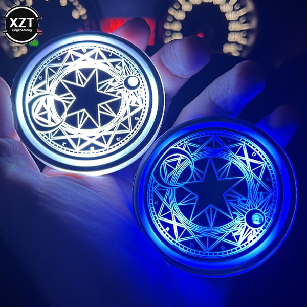 2kpl Universal Valoisa Auton Vesikuppilasin pidike 7 Väriä USB lataus Led Auton Sisustus Ilmakehä Valo Coaster| | I