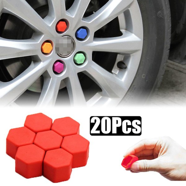 20kpl Silikoni auton renkaiden pyörän navan suojukset suojakorkit Pyörännapa Ruuvisuoja Pölynkestävä Pultti Autotarvikkeet 19mm/21mm| | Red 20Pcs 19mm