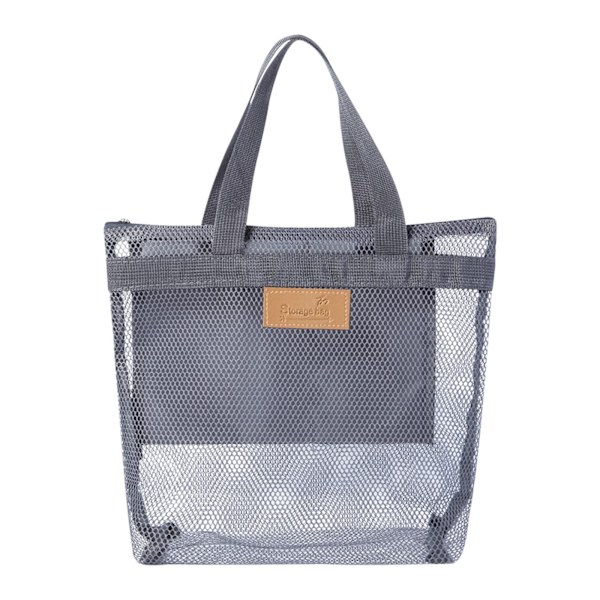 Beach Mesh förvaringsväska, bärbar resebadväska, mesh duschväska, utomhuskläder Handduk förvaringsväska 11,8 X11,02 tum, snabbtorkande och lätt att rengöra Gray One Size