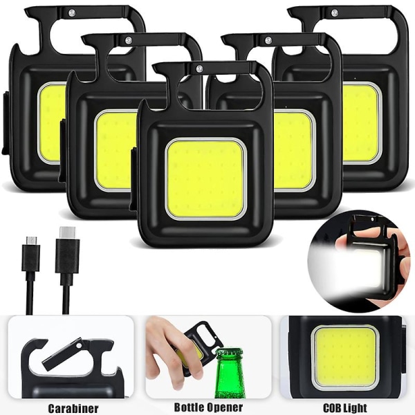 Mini Led Ficklampa Bärbar Cob Arbetsljus Lampor Nyckelringar Utomhus USB Laddning Nödcampingljus Biltillbehör 1 5st| | 2Pcs